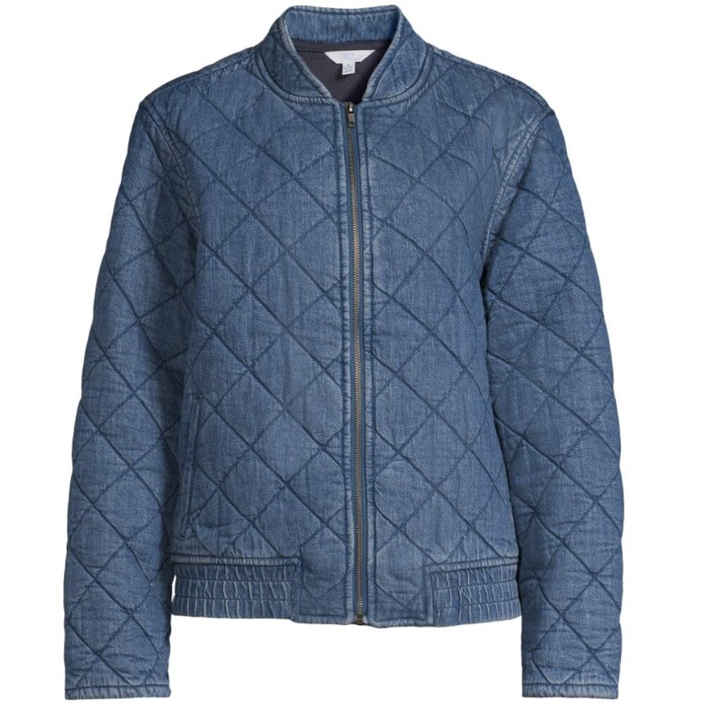 Time and Tru Womens XXXL 22W Quilted Blue Denim Bomber Jacket Insulated Cotton
